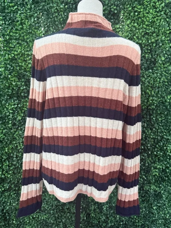 Madewell Striped Ribbed Mock-Neck Sweater in Pink, Brown & Navy - Picture 3 of 5